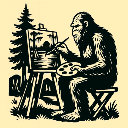 Skunk Ape Painting a Swamp Scene